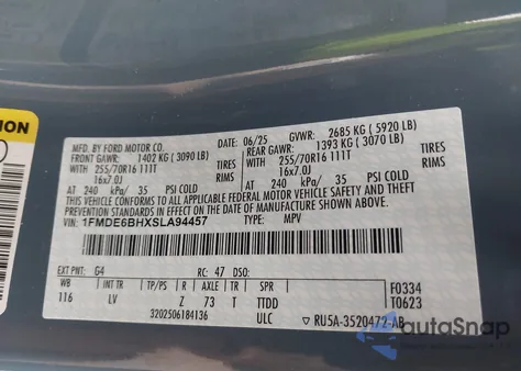 2025 Ford Bronco z USA, uszkodzony, nr VIN 1FMDE6BHXSLA94457